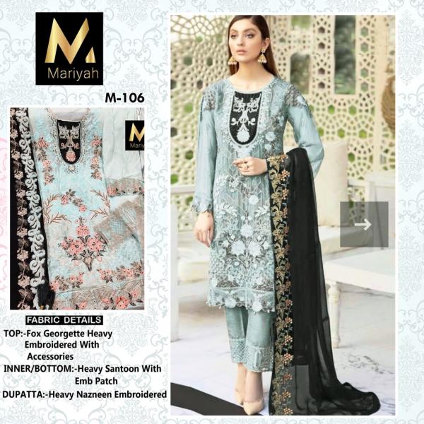 Mariyah Designer 104 To 106 Georgette Embroidery Festive Wear Salwar Kameez